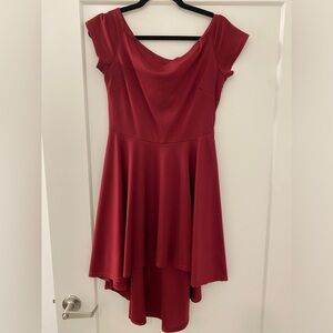 Maroon off shoulder high low midi dress